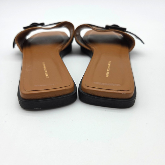 Anthropologie Buckle Slide Sandals Size 37 7 Slip On Brown Black Open Toe Anthro - Picture 7 of 7